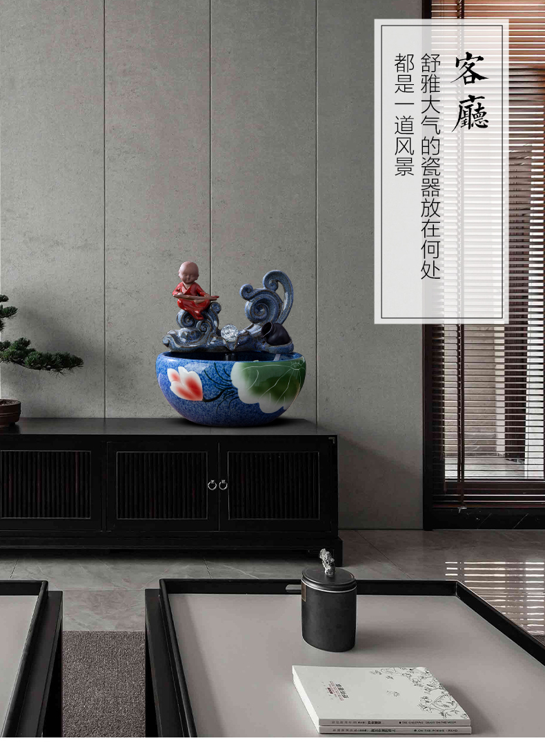 Jingdezhen ceramics when the little novice monk fish tank water furnishing articles creative household automatic cycle fish farming household ornaments