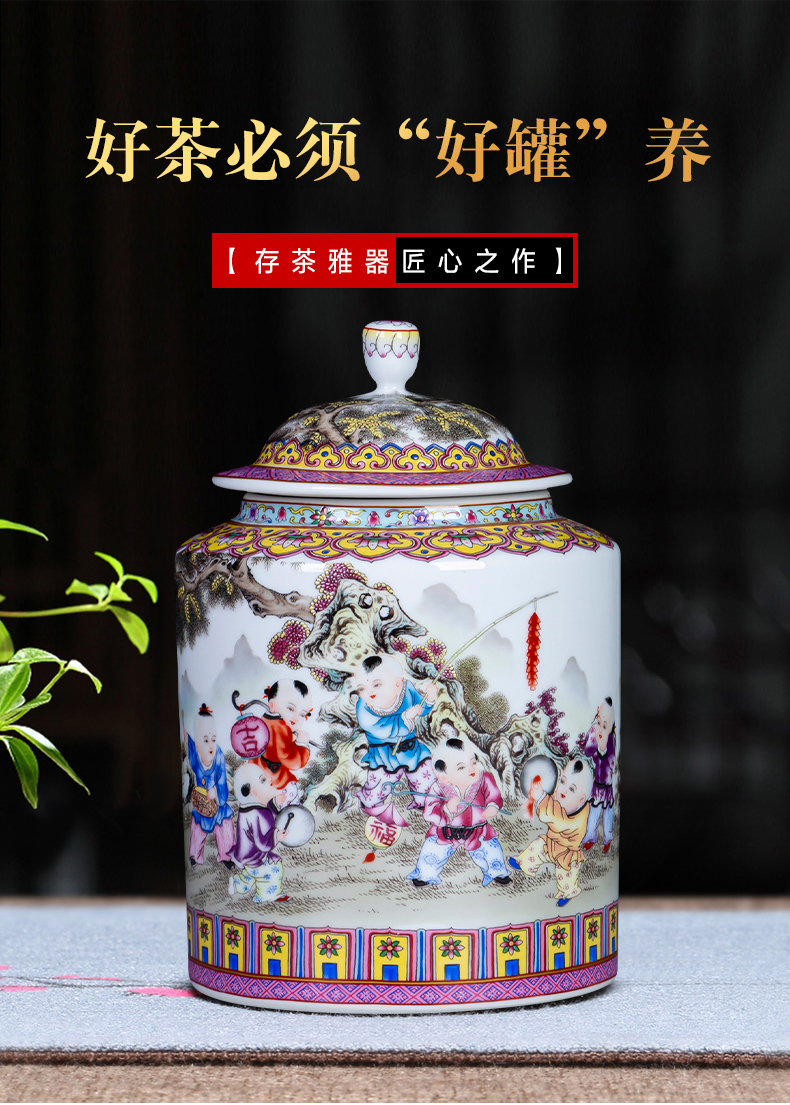 Half jins of jingdezhen ceramic powder enamel small loose tea caddy fixings storage tank with cover grain storage receive a jar