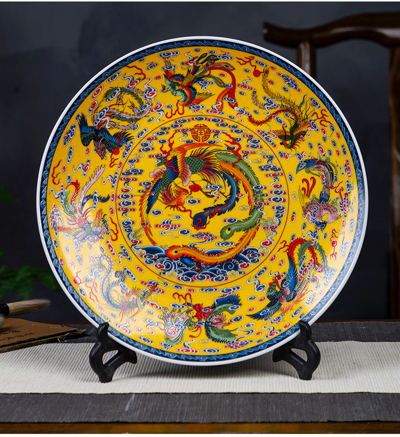 Jingdezhen porcelain ceramic decoration plate of furnishing articles about nine large chicken figure sitting room of Chinese style household porch swing plate plate