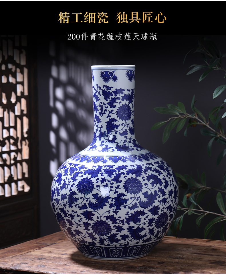 Jingdezhen porcelain ceramic insert large vase of blue and white porcelain of new Chinese style living room home TV ark adornment furnishing articles