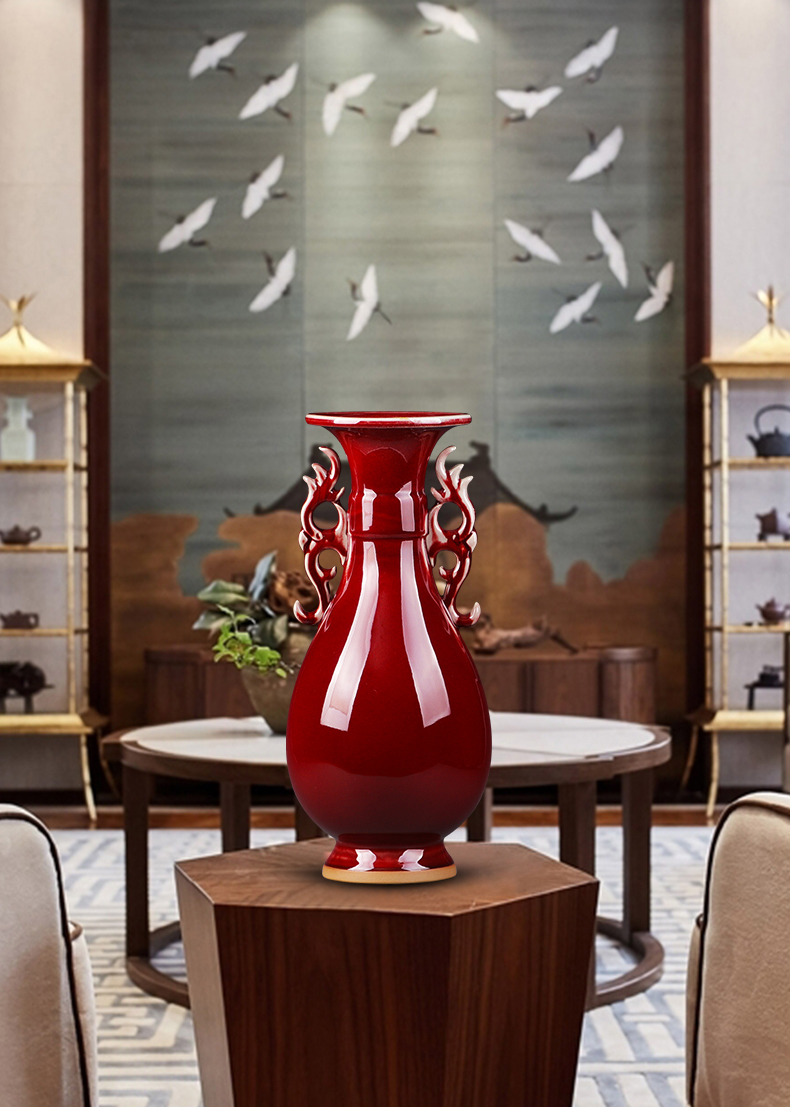 Jun porcelain jingdezhen porcelain ceramics ears open piece of ruby red vases, flower arranging furnishing articles sitting room of Chinese style household decorations