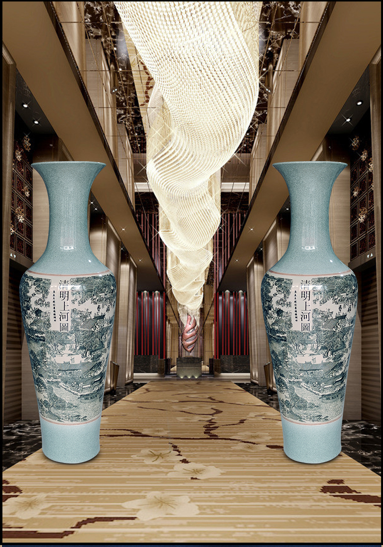 Jingdezhen ceramics archaize crack qingming scroll oversized ground vase furnishing articles home sitting room adornment