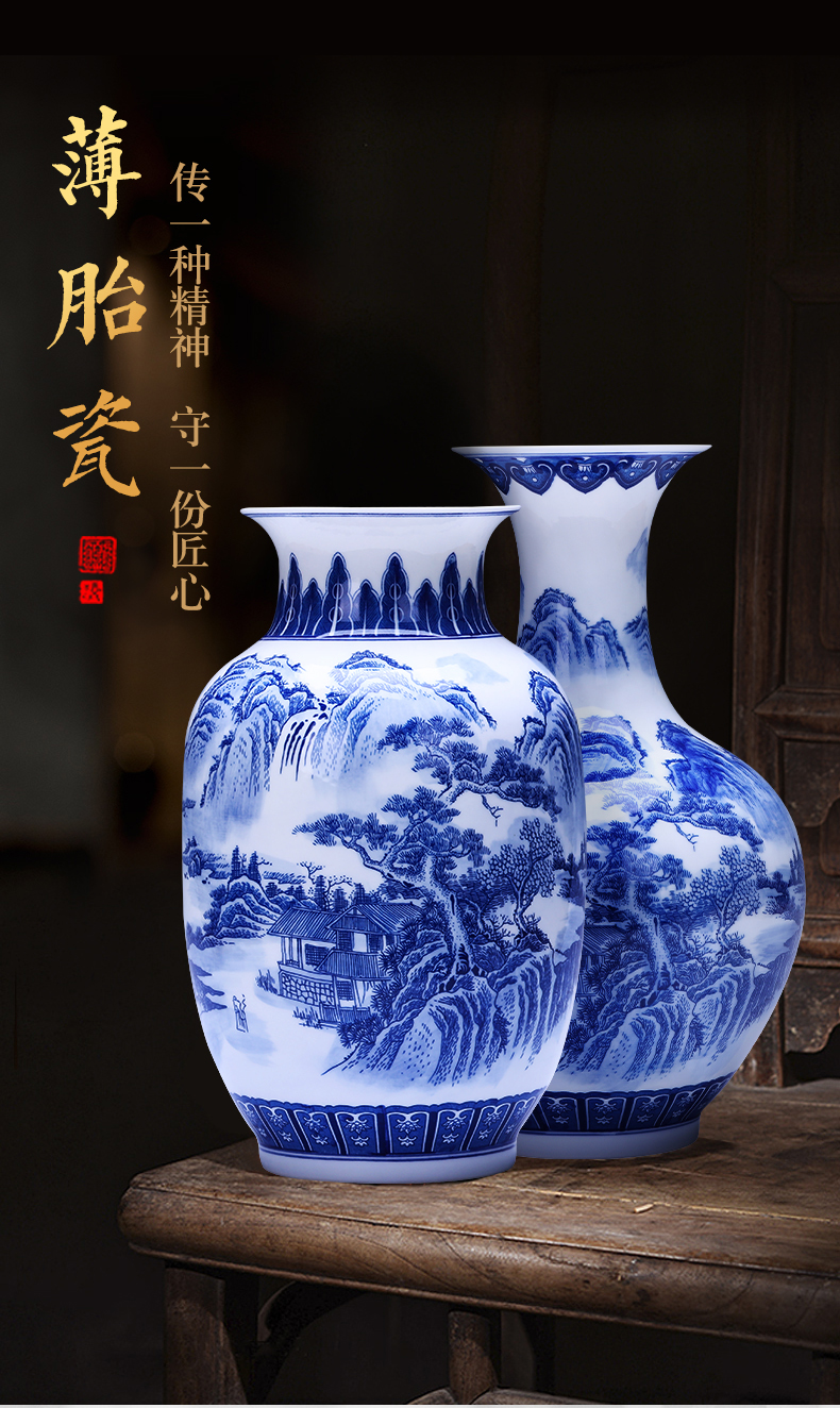 Jingdezhen porcelain ceramic thin body of blue and white porcelain vases, flower arrangement sitting room porch place, a new Chinese style household ornaments