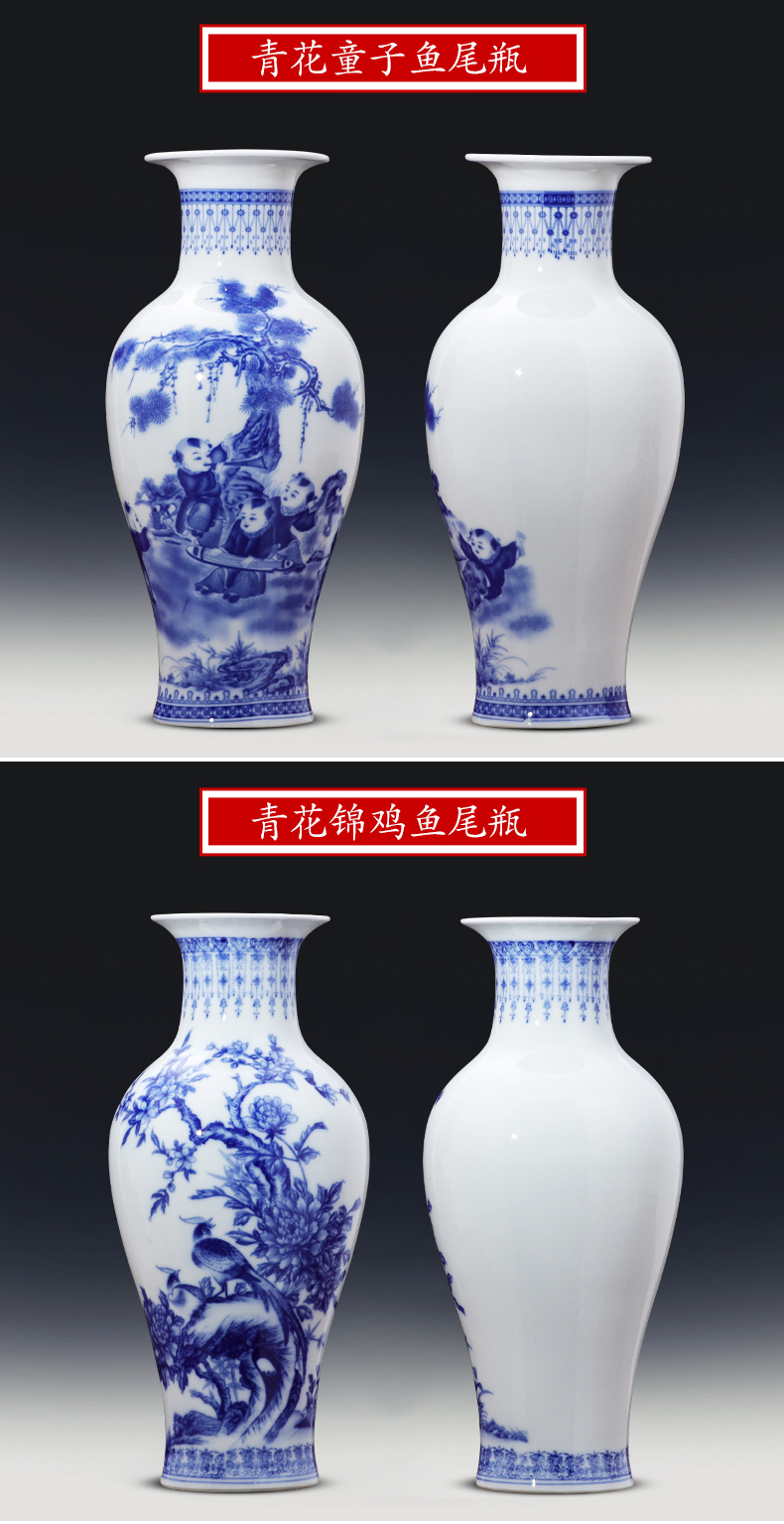 Jingdezhen blue and white ceramics pastel landscape of new Chinese style household vase furnishing articles sitting room TV cabinet decoration