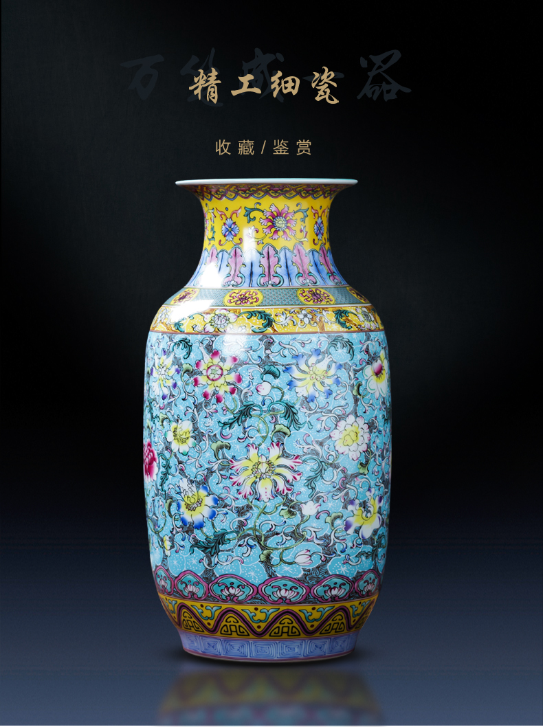 Jingdezhen porcelain ceramic colored enamel large vases, flower arranging place of new Chinese style household living room TV cabinet decoration