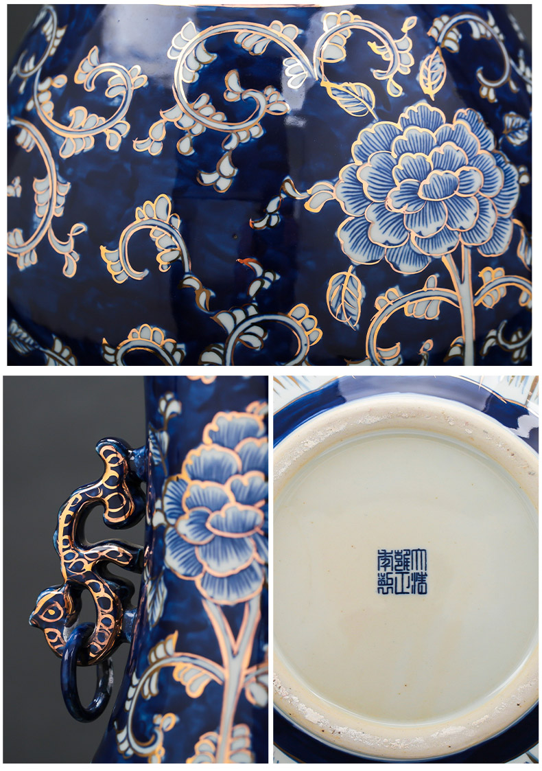 Jingdezhen ceramics hand - made paint large blue and white porcelain vase light modern key-2 luxury home sitting room adornment is placed