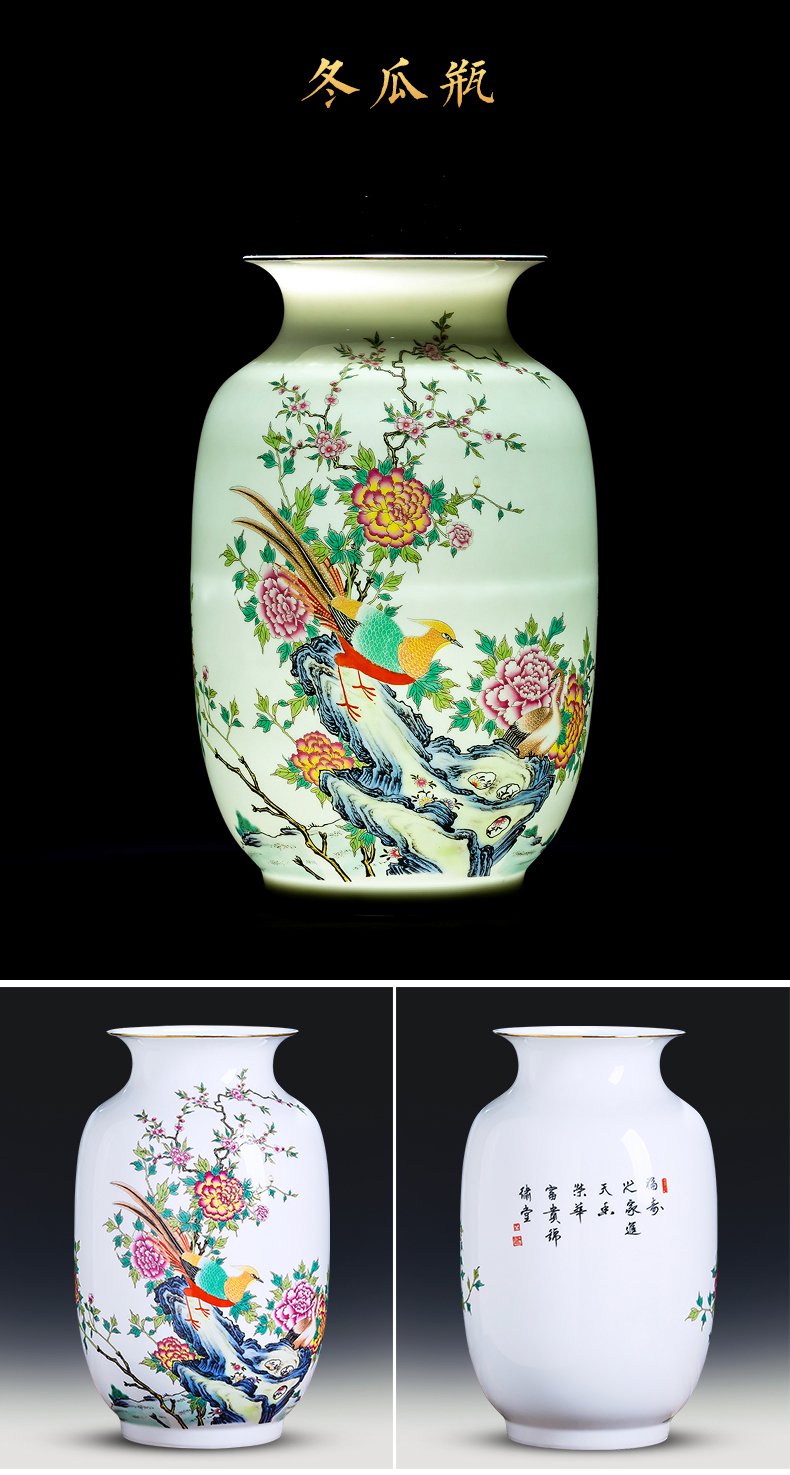 Jingdezhen porcelain ceramic powder enamel thin body new Chinese style household vase living room TV ark, flower adornment furnishing articles