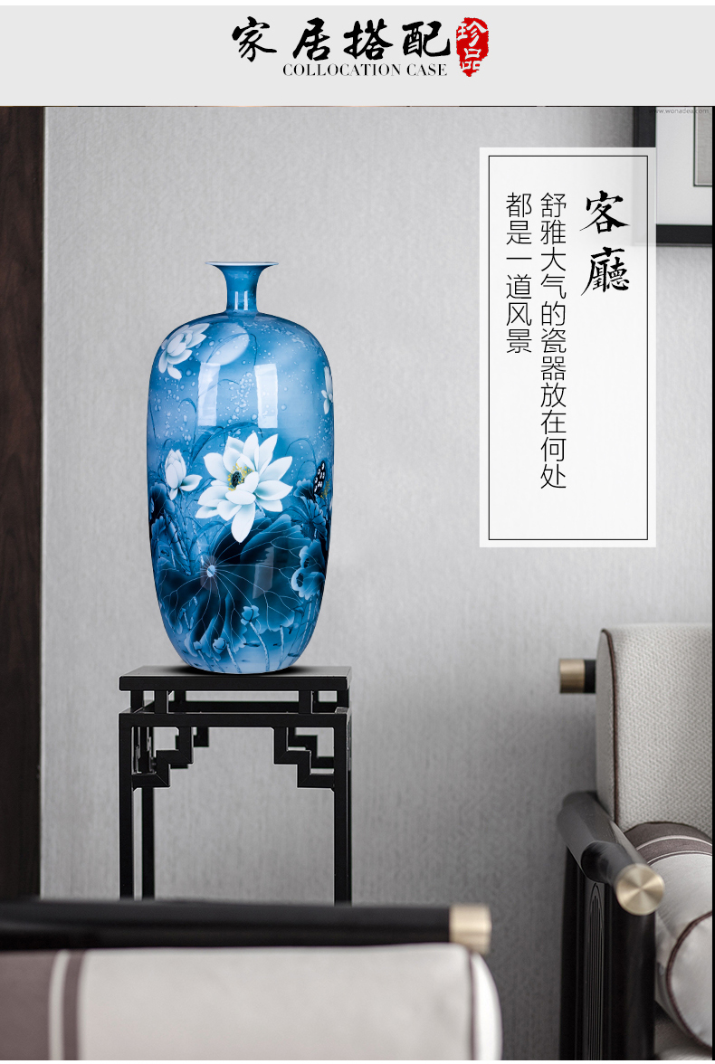 Jingdezhen ceramics hand - made expressions using lotus of blue and white porcelain vase furnishing articles housewarming gift of Chinese style household ornaments