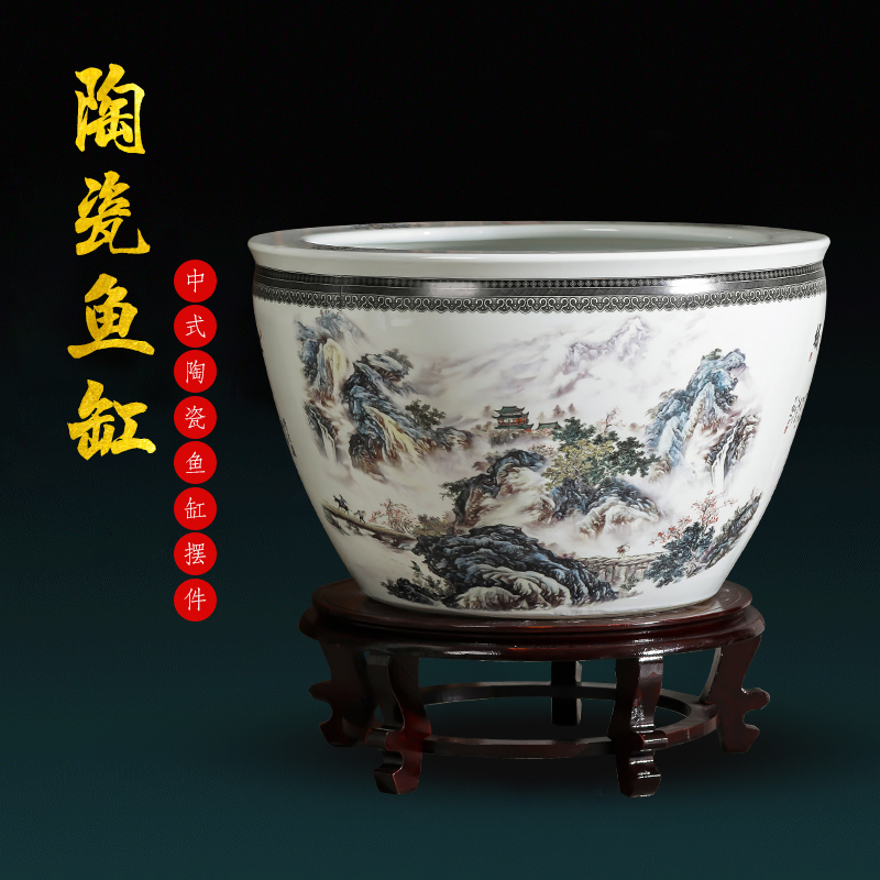 Jingdezhen chinaware big aquarium goldfish bowl the tortoise raise flower pot water lily cylinder courtyard place extra large sitting room