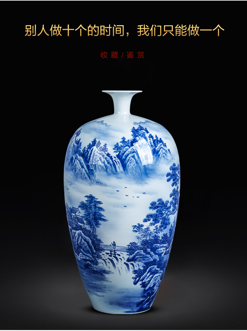 Jingdezhen ceramics hand - made landscape large blue and white porcelain vase sitting room exhibition hall decoration of Chinese style household furnishing articles