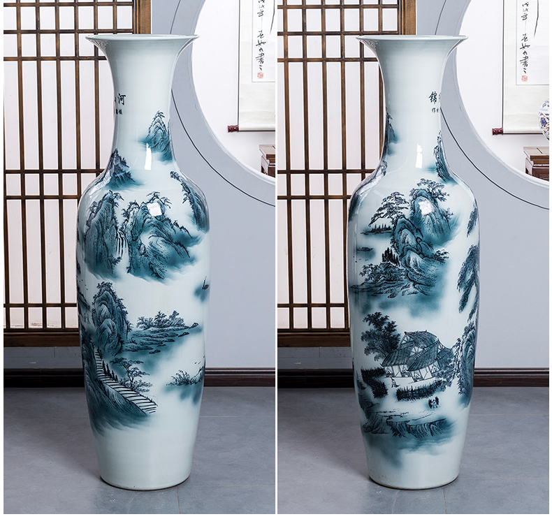 Extra large floor vase of blue and white porcelain of jingdezhen ceramics new sitting room hotel decoration of Chinese style household furnishing articles