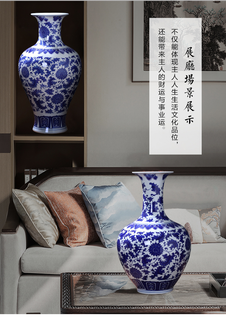 Jingdezhen porcelain ceramic insert large vase of blue and white porcelain of new Chinese style living room home TV ark adornment furnishing articles