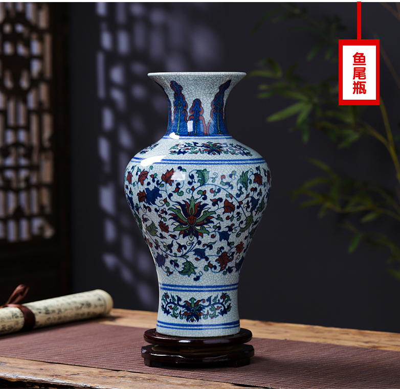 Antique vase of blue and white porcelain of jingdezhen ceramics retro home wine rich ancient frame sitting room adornment is placed