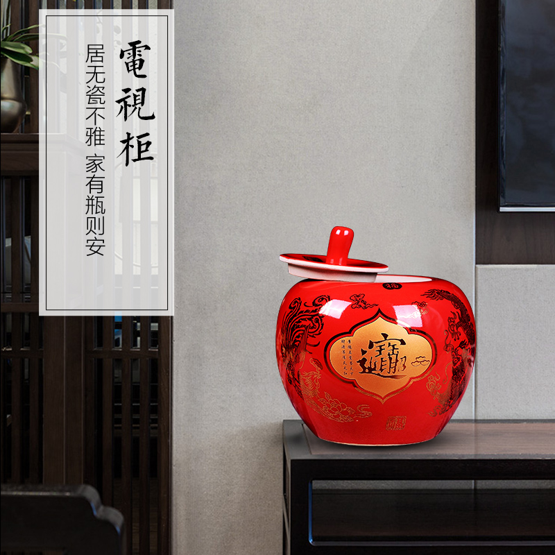 Jingdezhen porcelain ceramic vase furnishing articles with cover red China wedding bridal chamber pot of modern household ornaments