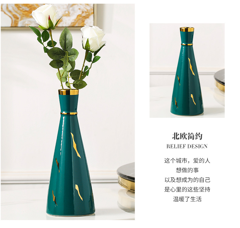 Modern Chinese style light key-2 luxury vases, ceramic blackish green, dry flower simulation flower decorations furnishing articles household table sitting room decoration