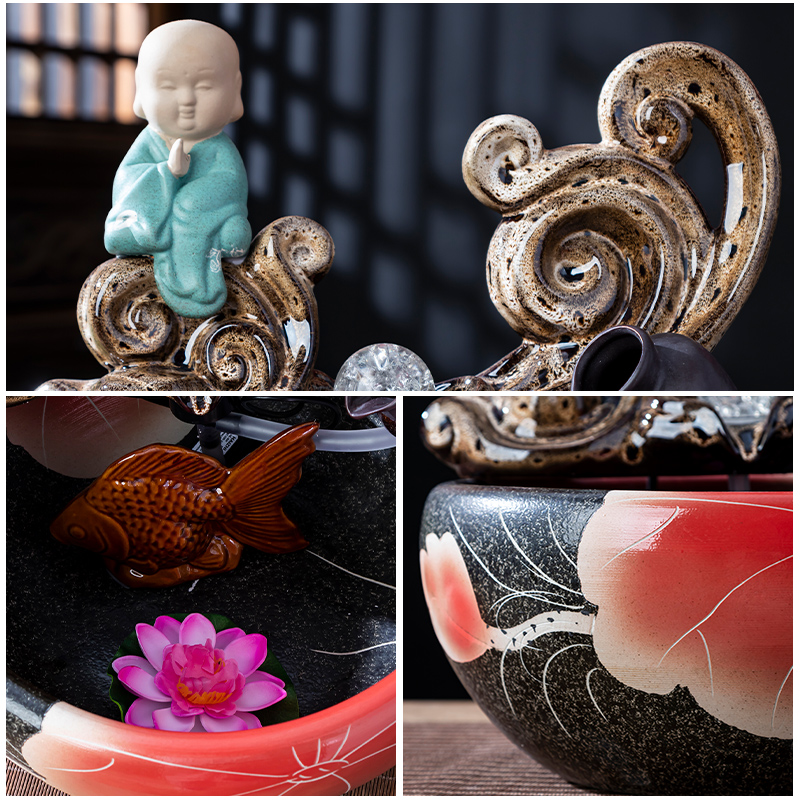 Jingdezhen ceramics when the little novice monk fish tank water furnishing articles creative household automatic cycle fish farming household ornaments