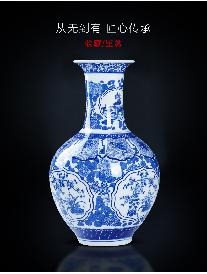 Jingdezhen porcelain ceramic antique large blue and white porcelain vase flower arranging new Chinese style household furnishing articles sitting room adornment