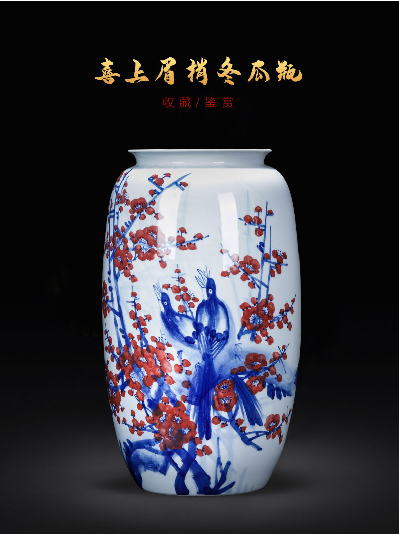 Jingdezhen ceramics hand - made color under the glaze of blue and white porcelain vase living room TV cabinet decoration of Chinese style household furnishing articles