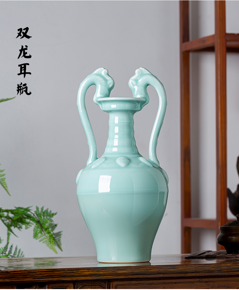 Jingdezhen porcelain ceramic imitation the qing yongzheng blue glaze ears of new Chinese style household adornment furnishing articles porcelain vase