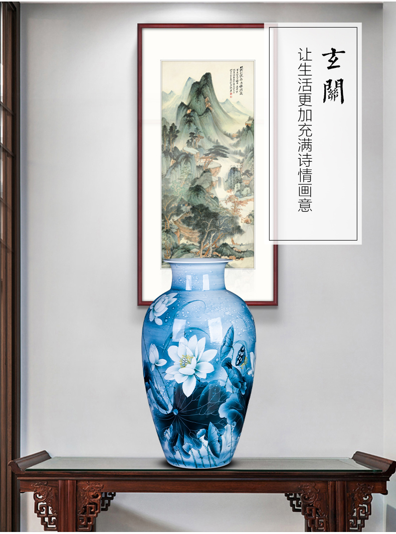 Jingdezhen ceramics hand - made expressions using lotus of blue and white porcelain vase furnishing articles housewarming gift of Chinese style household ornaments