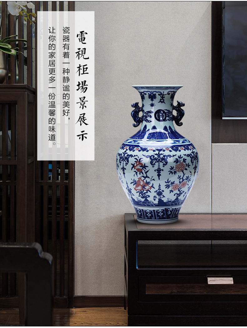 Jingdezhen porcelain ceramic antique vase of blue and white porcelain furnishing articles of Chinese style household living room TV cabinet flower decorations