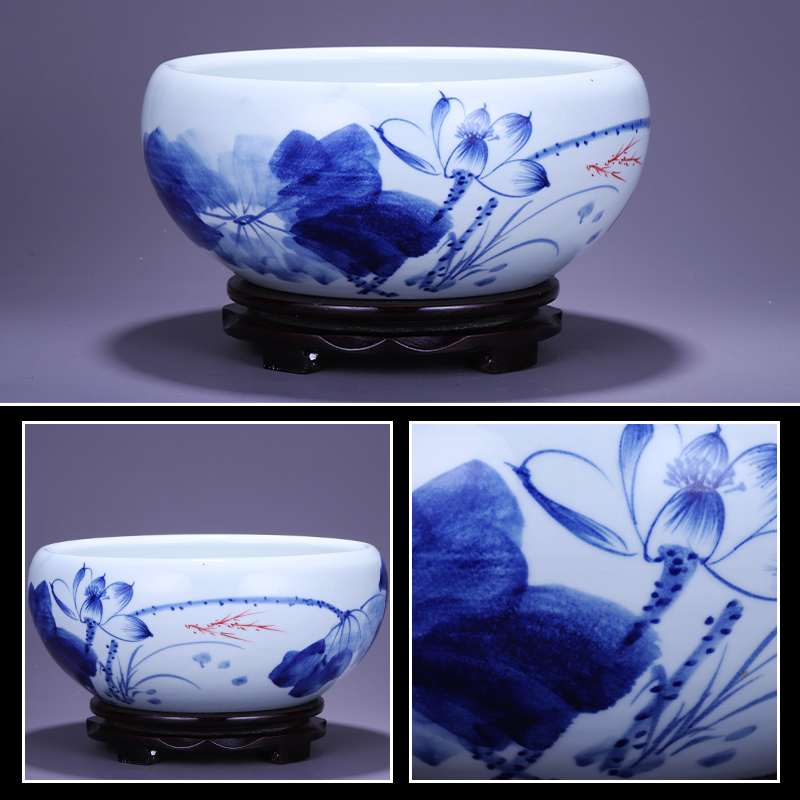 Jingdezhen ceramic aquarium turtle copper cylinder water lily goldfish grass hydroponic pot home feng shui plutus furnishing articles
