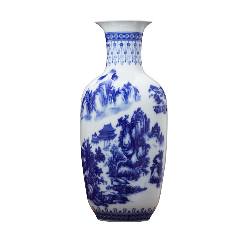 Jingdezhen blue and white ceramics pastel landscape of new Chinese style household vase furnishing articles sitting room TV cabinet decoration