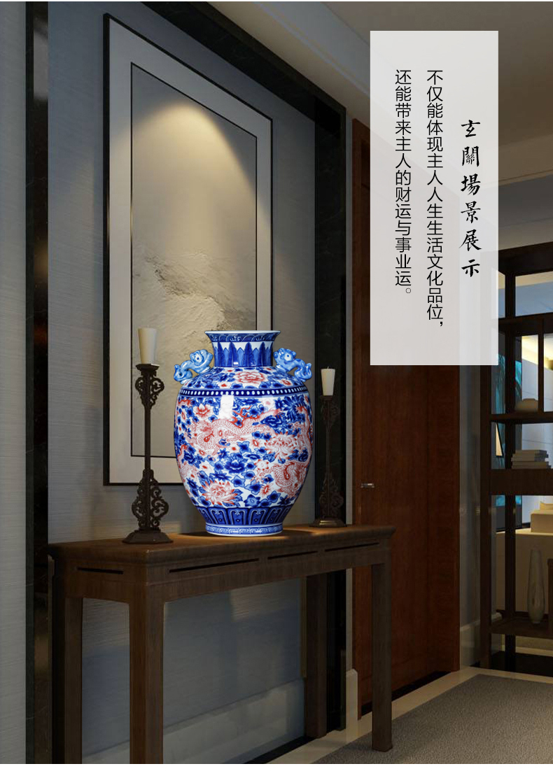 Jingdezhen ceramics youligong antique Chinese blue and white ears vase classical home sitting room adornment is placed