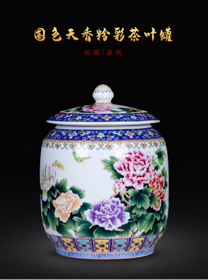 Jingdezhen ceramics colored enamel Chinese style household mouldproof moistureproof landscape scattered tea storage tanks receive a small pot