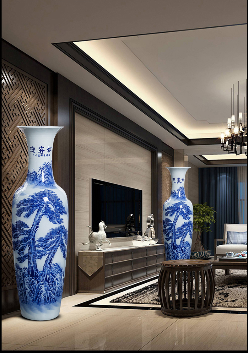 Jingdezhen ceramic ink color of large vase of blue and white porcelain home sitting room hotel decoration like China