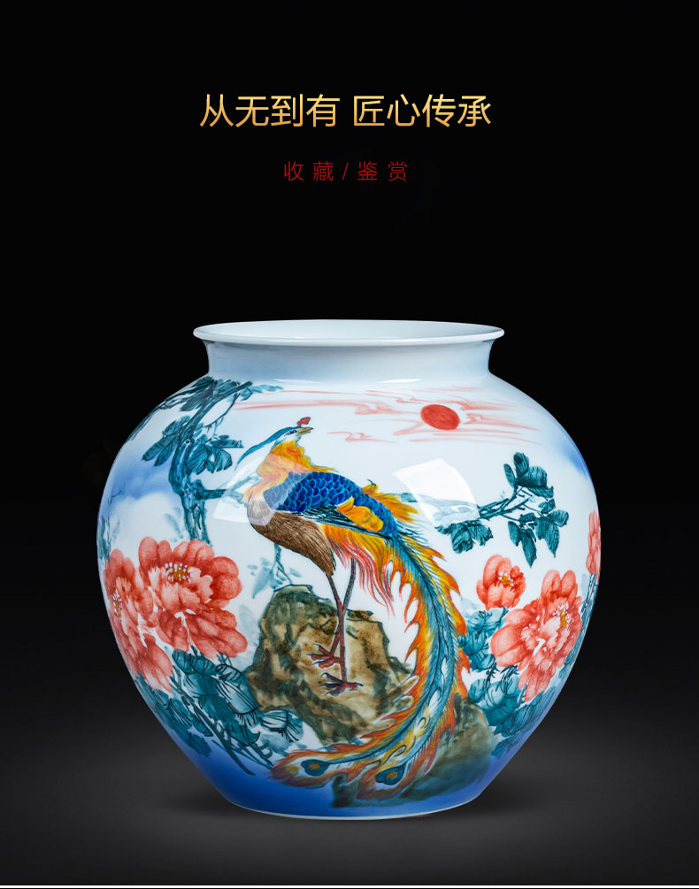 Jingdezhen ceramics hand - made of red phoenix in morning sun big vase furnishing articles of new Chinese style home sitting room adornment