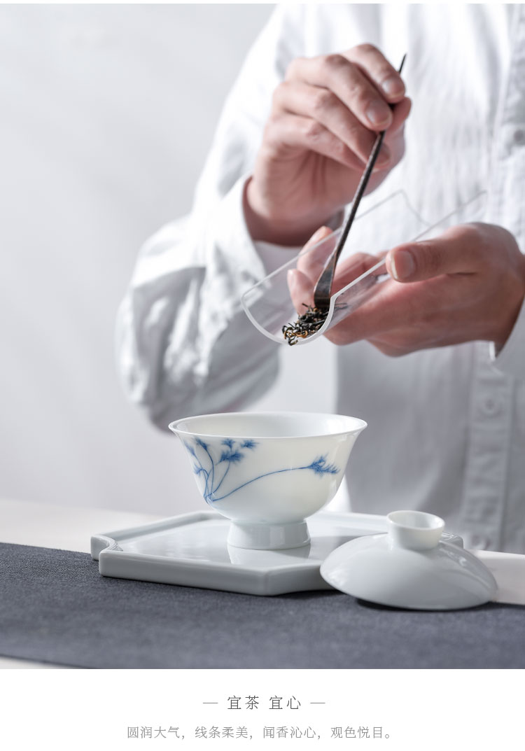 The Escape this hall jingdezhen blue and white porcelain tureen suits for three cups to make tea cup pure manual household kung fu tea set