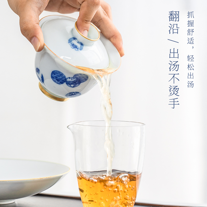 The Escape this hall jingdezhen blue and white porcelain manually tureen household ceramics three cups to tureen tea bowl set tea service