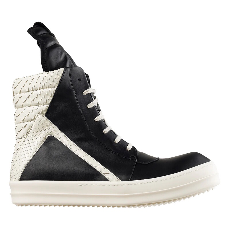 Rok Produces Qvvck Ovvens Brand Sneakers with Python Skin Tail Inverted Triangle Dark Rick