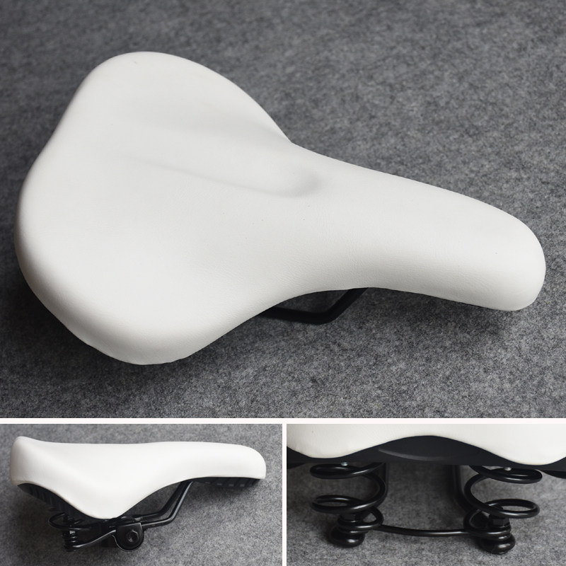 Universal white bicycle saddle seat cushion dead Flying Mountain Road folding car white saddle with spring
