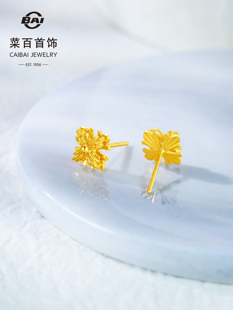 Cai Bai Jewelry Pure Gold Earrings Gold Filigree Wrapped Personalized Cross Stud Earrings for Women Gift