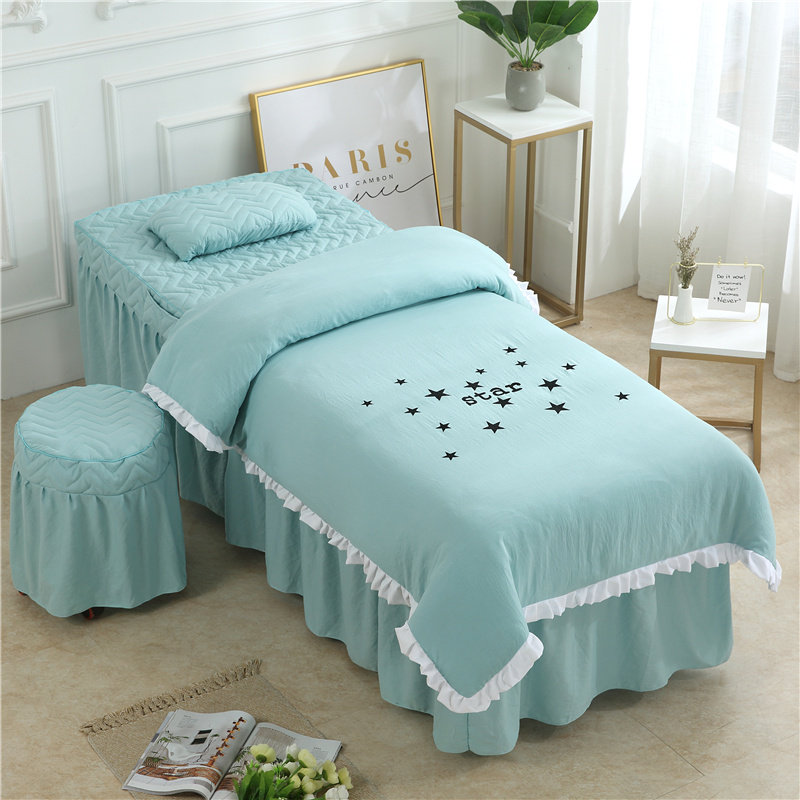 Korean style net red wash cotton beauty bedspread four-piece set universal simple beauty salon high-grade round trapezoidal wash bedspread