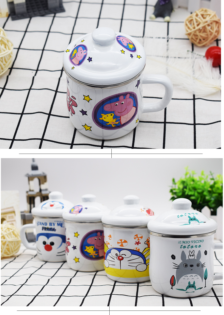 Enamel cup to hold drop fell upset with cover cup men 's and women' s kindergarten children cartoon keller cup package mail