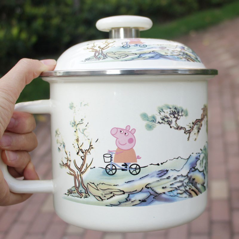 With enamel keller cup move flowers nostalgic students tea urn large - capacity glass cup noodles lunch box cover