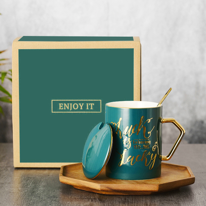 Nordic ins mark cup with cover spoon office household ceramic cup contracted move picking coffee cup gift boxes