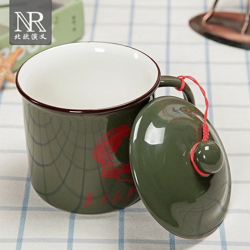 To serve the people army green cup nostalgic classic old keller cup it glass ceramic keller old red army man