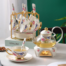 Bird and Flower Fragrance European Bone China Tea Tea Set English Afternoon Tea Glass Candle Heating Flower Teapot Tea Cup