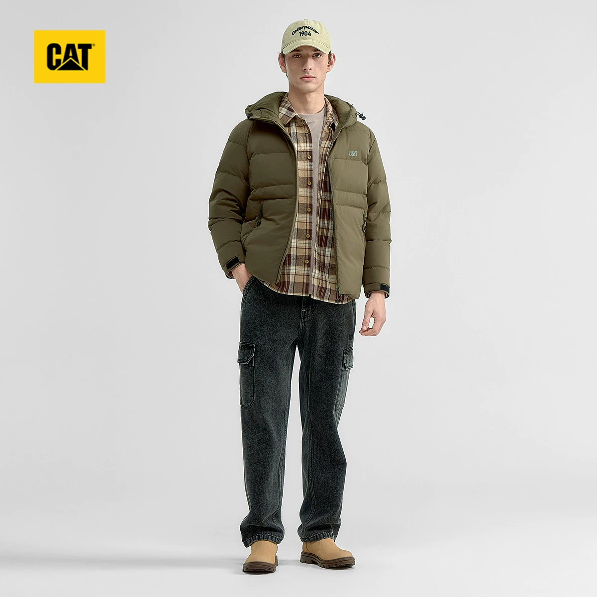 CAT Demi-season classic retro keep warm water repellent travel down jacket with hood