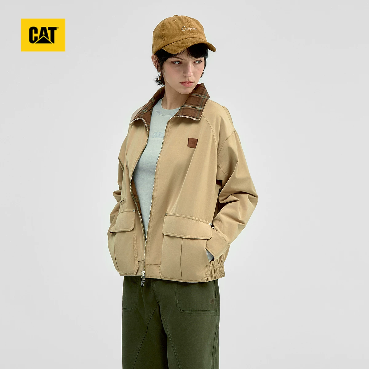 CAT Carter's весна новая женская ретро фланелевая клетчатая подкладка Harrington куртка, в стиле ТЦ