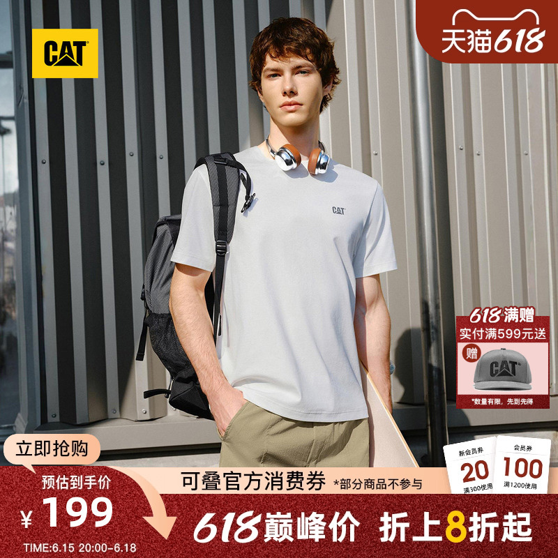【Cool Sensation】Cat 26 Summer New Men's Retro Workwear Moisture-Wicking Quick-Dry Sorona T-Shirt Short Sleeve