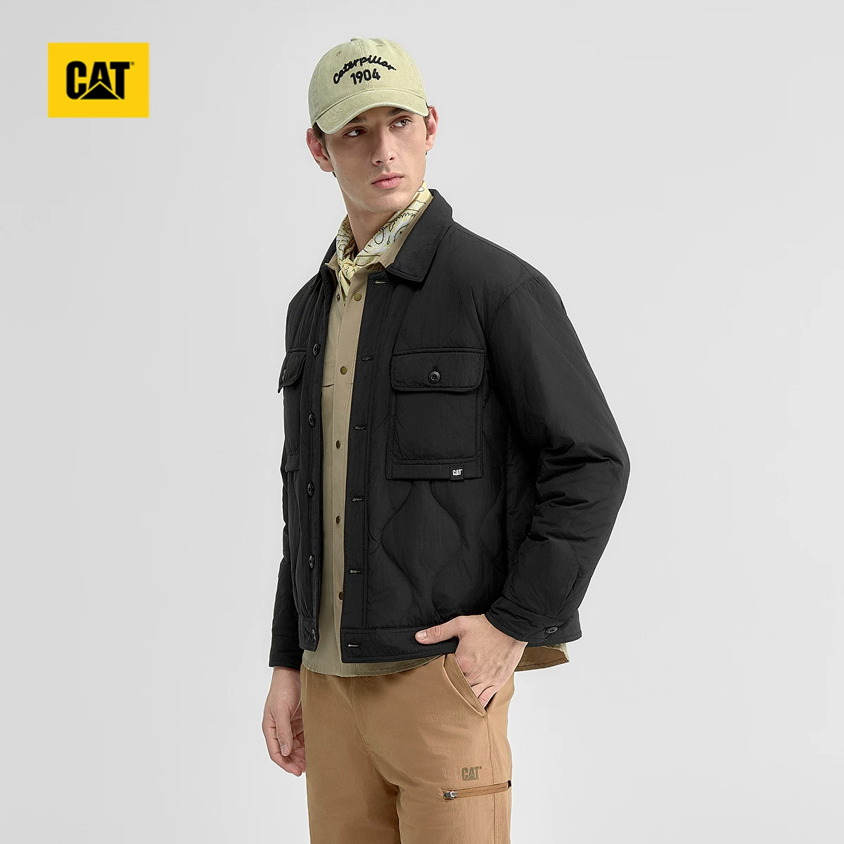 CAT Demi-season design retro short thin down jacket, trend of season