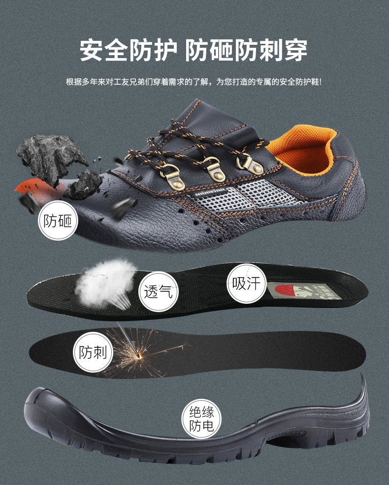 Labor protection shoes, men's work shoes, summer breathable, lightweight, deodorant safety shoes, anti-smash, puncture-resistant, wear-resistant construction site insulated shoes