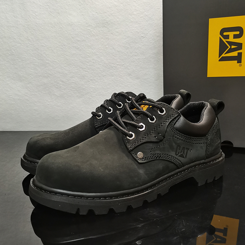 Cat Men's Black Outdoor Work Shoes Genuine Leather Low-Top Casual Men's Shoes Wear-Resistant Non-Slip Large-Toe Shoes