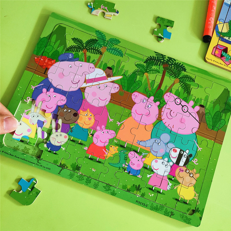 Peppa Pig Wooden Puzzle for Kidsren Aged 2-3-4 Years Old, Large Step Puzzle Board for Boys and Girls Aged 5-6, Educational Toys