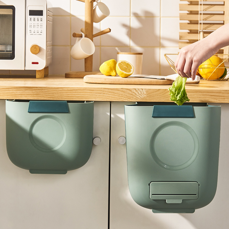 Kitchen trash can foldable hanging household free bending overall cabinet door wall hanging kitchen waste storage bucket creative large capacity